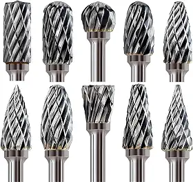Conjunto de 10 peças de carboneto de tungstênio de corte duplo para madeira, metal, pedra, pedra preciosa, uso portátil e soldagem, montagem necessária, brocas de moagem para aço