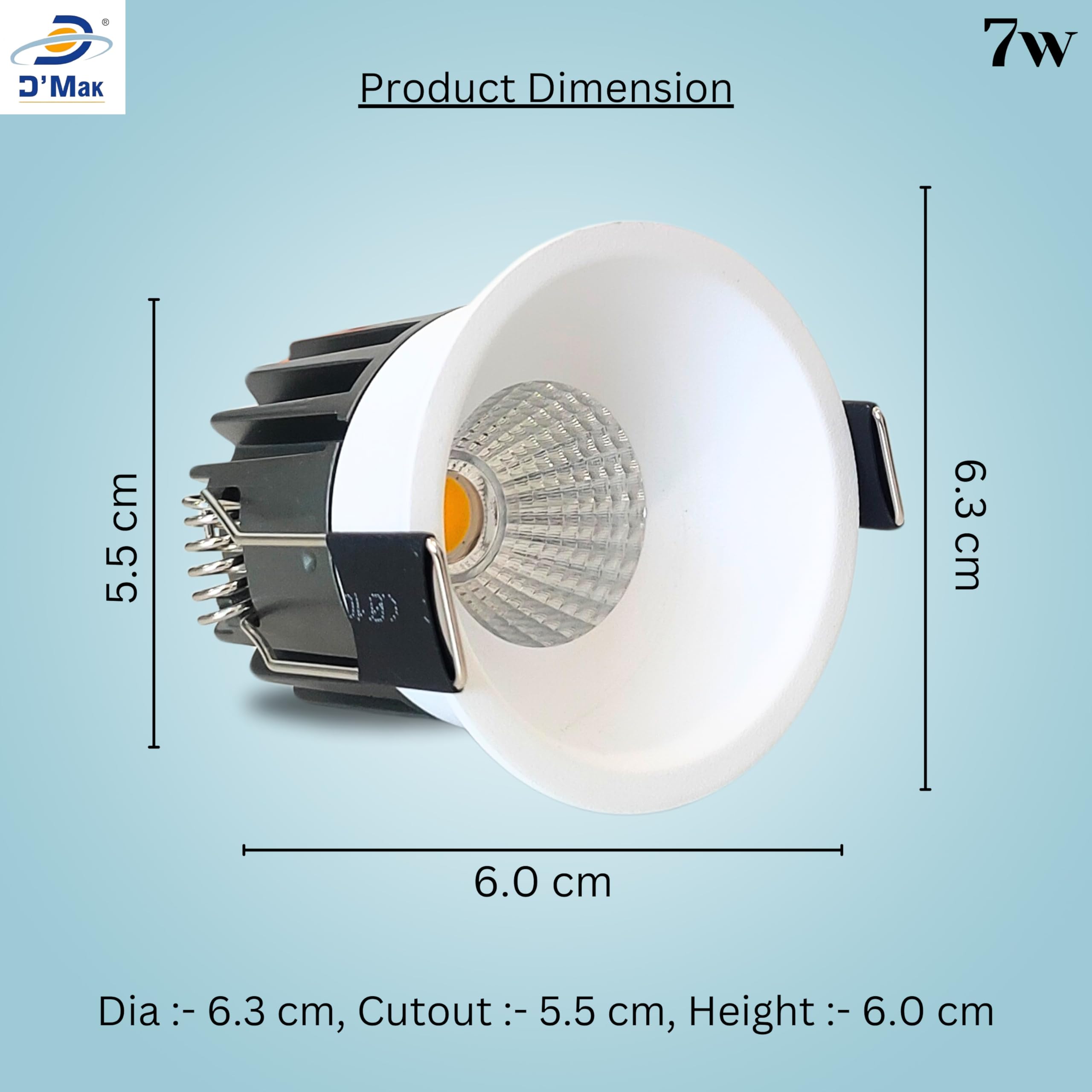 D'Mak 7W White Body LED Deep COB Light | Recessed LED Ceiling Light for Indoor Lighting (3in1, Pack of 5) 4