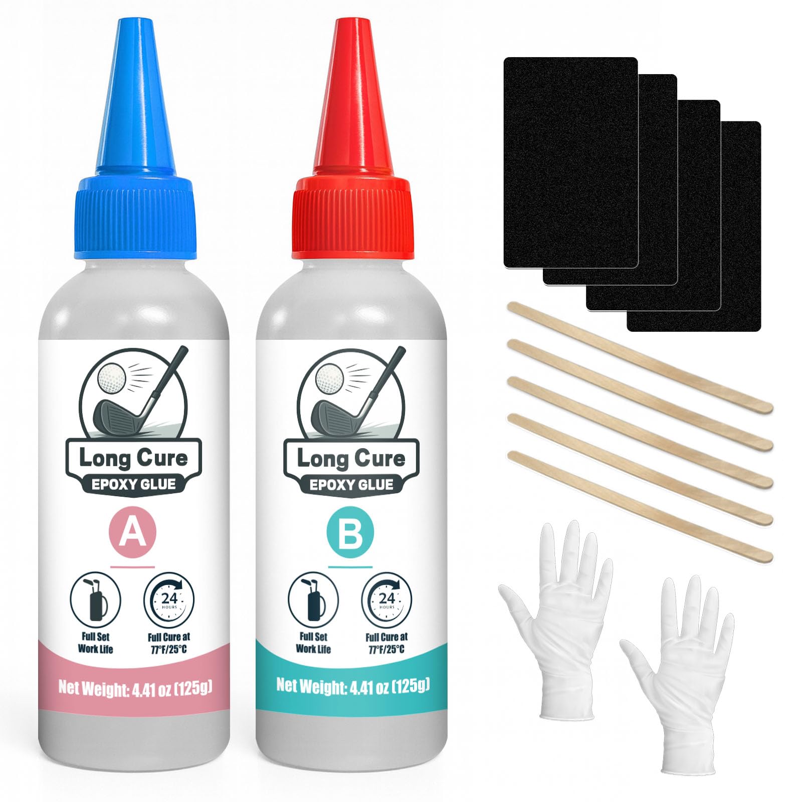 EIGTWEN 30min Golf Club Epoxy, 125+125ml Extra Strength Golf Shaft Epoxy, Applicable to All Clubheads, Drivers, Putters, and Irons, Compatible with Graphite and Steel Shafts (long cure)