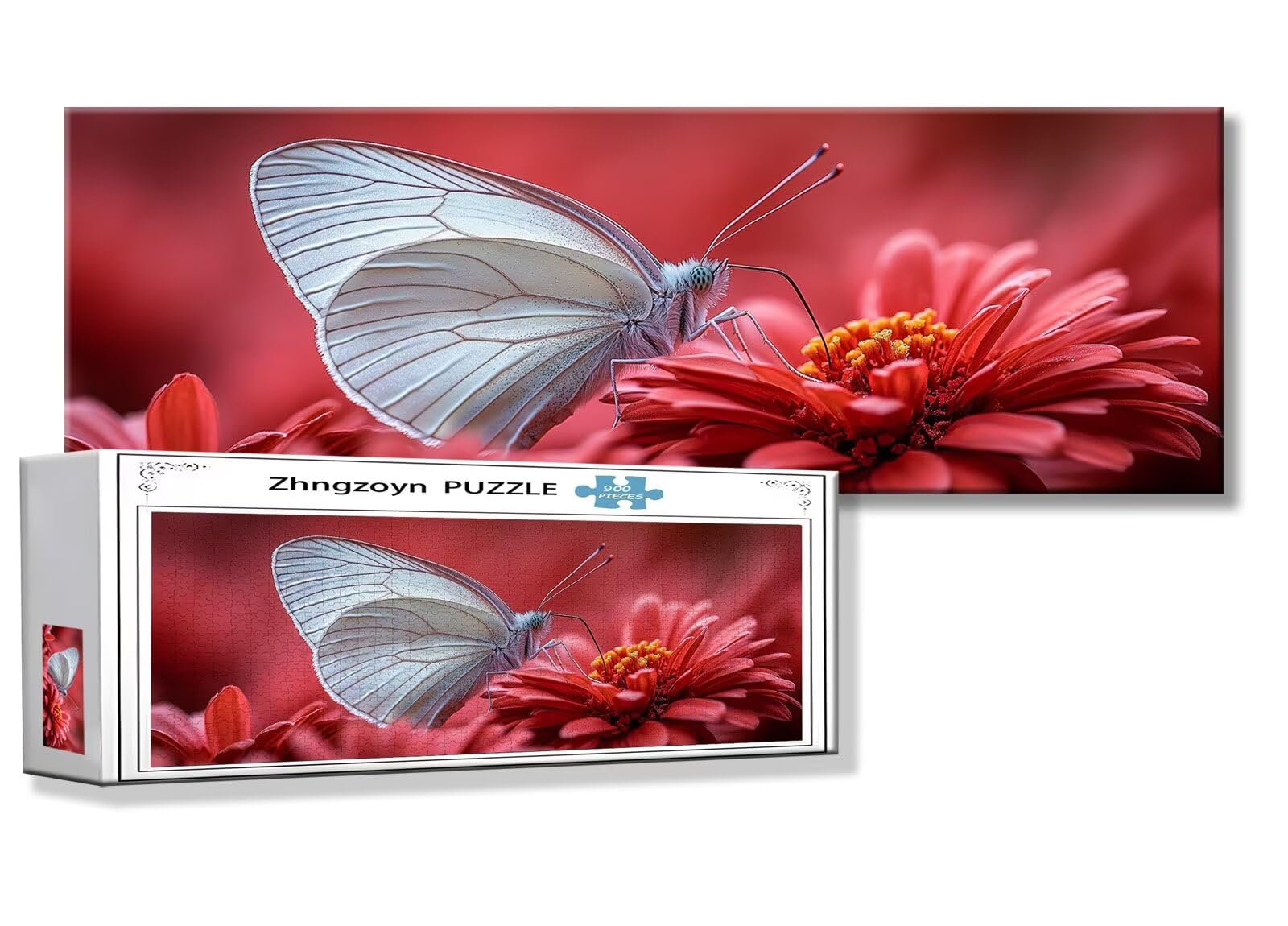 Puzzle Papillon 900 Pieces Fleur Puzzle Adultes 87 x 34 cm DIY Difficile Classiques Jigsaw Panoramique, Adulte Jeu éducatif, 2025 Bois Jigsaw Art Impossible Famille Challenge, Cadeau pour Femme X-1