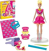 Vista 1 de Play-Doh Barbie - Juego de volantes y lazos, haz ropa de muñeca con compuesto de modelado y 9 accesorios de moda, artes y manualidades para niñas