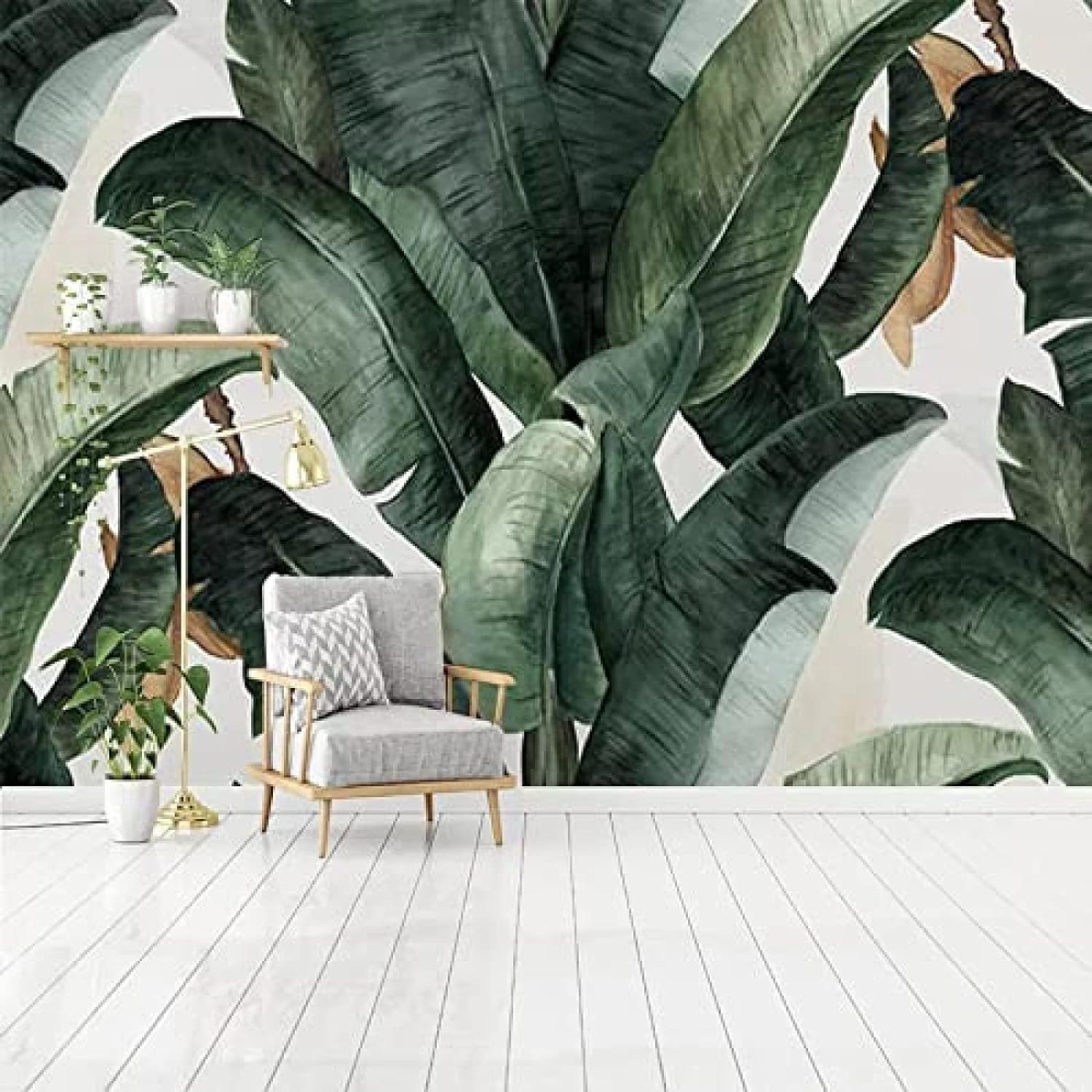 Papier peint 3D feuilles et fleurs pour une chambre d'enfant ludique