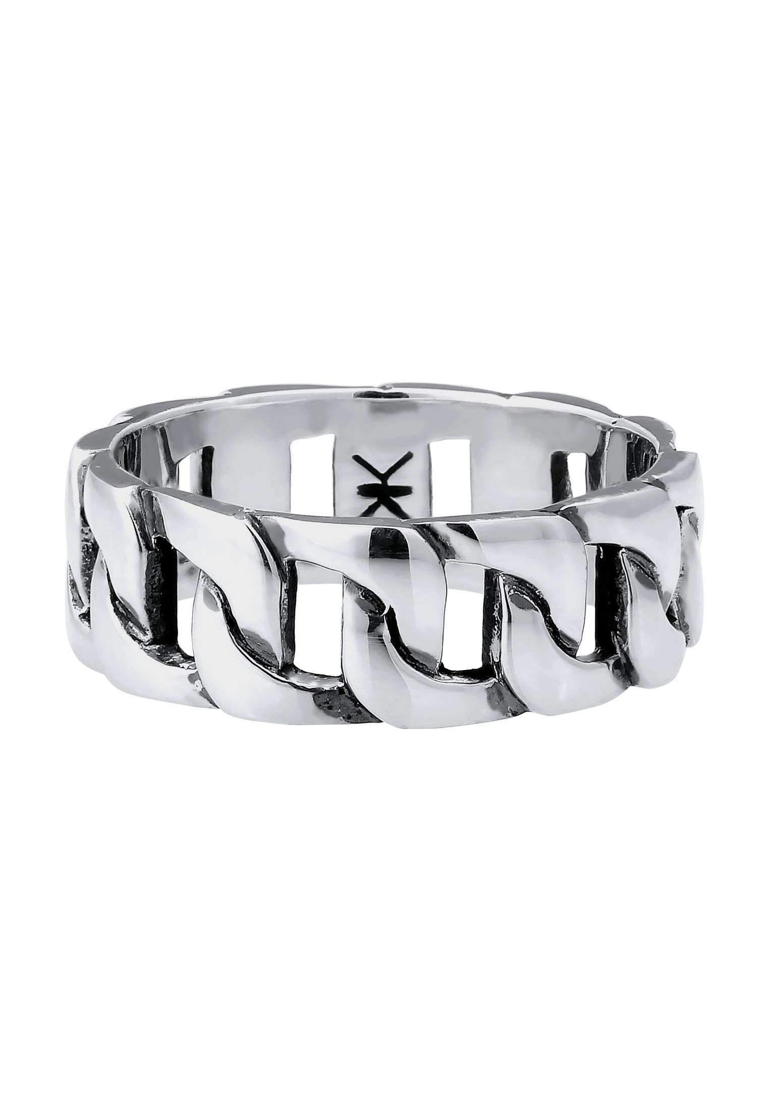 Kuzzoi Massiver Herrenring(8mm) schwarz oxidiert Bandring 925 Silber | Männer 925 Silber Ring im Chunky Chain Look Ringgröße 60 - 66