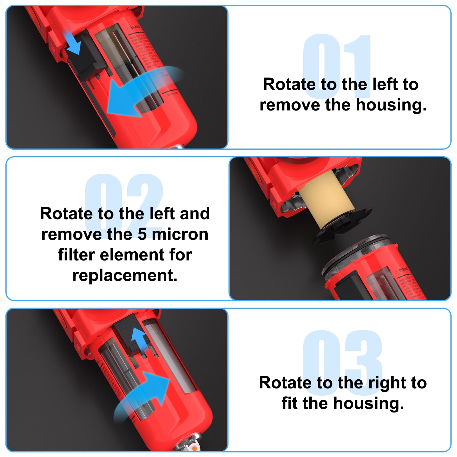 MEANLIN Filtre à humidité pour compresseur d'air, filtre de ligne d'air à drainage manuel AW3000-03, entrée NPT 3/8" avec jauge de 150 PSI et interrupteur d'arrêt de valve pour