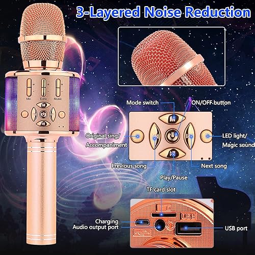 Miniatura 29 de Amazmic - Micrófono de karaoke para niñas, juguete con luces para niñas pequeñas, regalo de cumpleaños para niñas y niños de 3 a 8 años, color lila