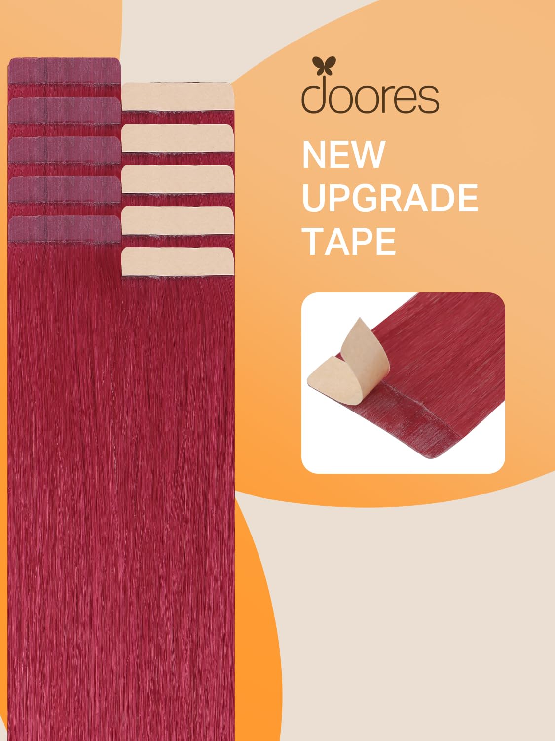 DOORES Tape in Hair Extensions Human Hair, Burgundy Red, 14 inches 10pcs 25g, HIGHLIGHT or SUPPLEMENT - Image 4