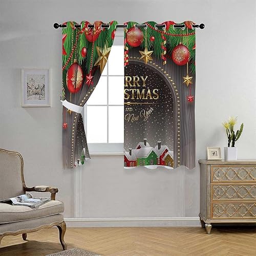 Cortinas para Cocina Merry Christmas Decoration Door Beads Curtains Blackout Grommet Curtains 55Inch Width by 45Inch Length,2 Panels