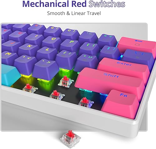 Miniatura 4 de Protable - Teclado mecánico para juegos al 60%, mini compacto RGB retroiluminado 61 teclas, teclado de oficina con cable con interruptor rojo para