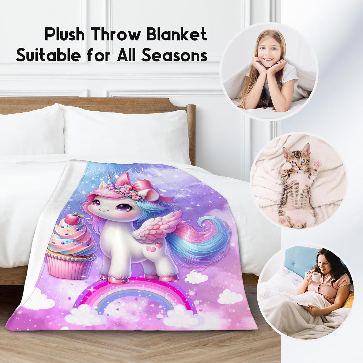 Gifts for Girls, Unicorn Blanket for Kids, Unicorn Fleece Blanket for Girls Soft Lightweight for Sofa Couch, 60"x80" - Image 2
