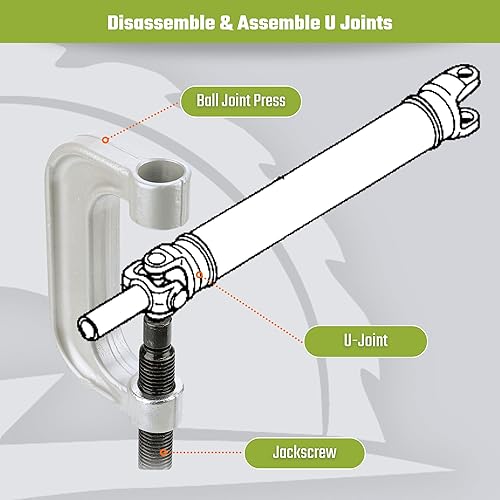 Miniatura 3 de SAWSAVVY Prensa de rótula resistente y kit de herramientas de extracción de juntas en U con adaptadores 4x4, para la mayoría de automóviles y