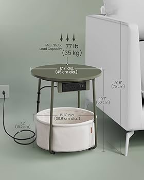 我谷風盆　約32cm×約22.5cm×約3.5cm Amazon.com: VASAGLE Side Table with Charging Station, Round