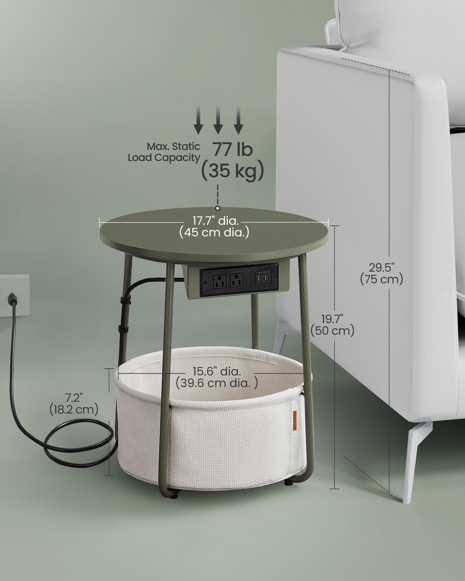 Amazon.com: VASAGLE Side Table with Charging Station, Round