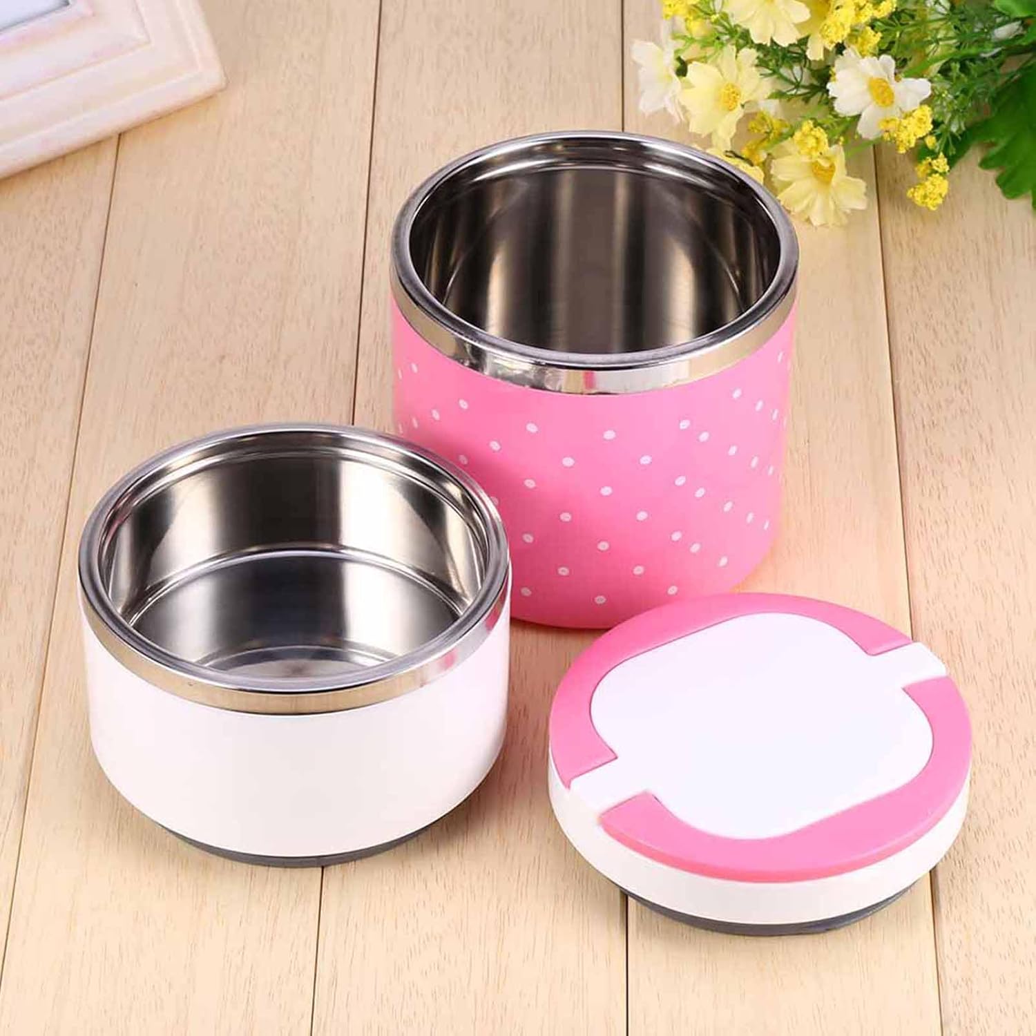 Aramox 2 Layer Stainless Steel Insulation Thermal Lunch Box Food Container Hot Compartment Lunch Box Portable Lunch Boxes Food Storage Container