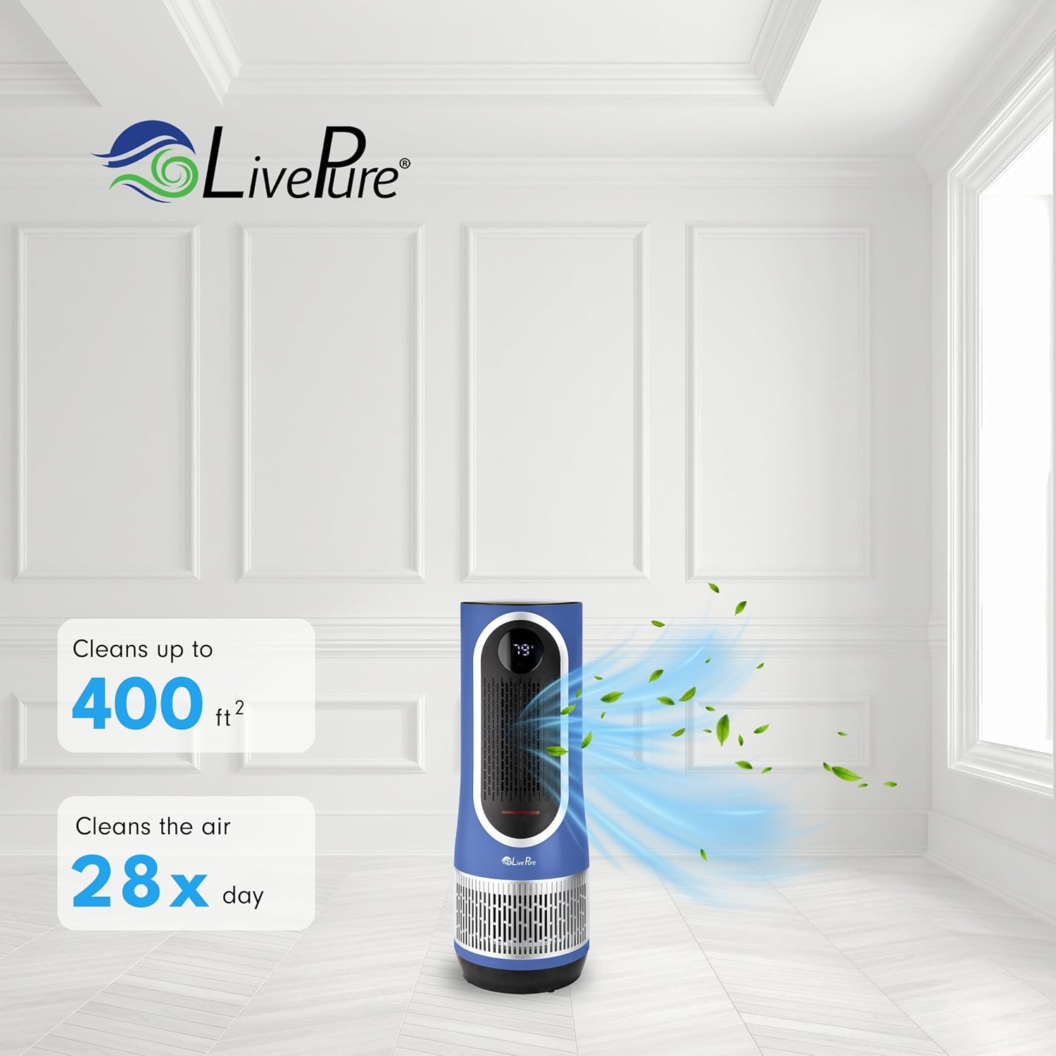 LivePure 3 in 1 Clean Heat Air Purifier/Fan & Heater - HEPA Filtration System, Air Purifier and Heater for Home, Bedroom, and Office. Denim Blue