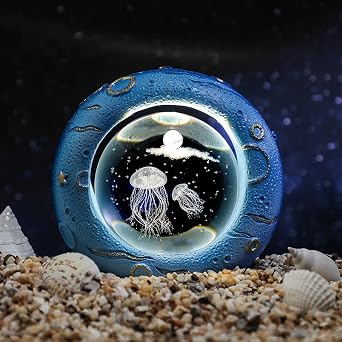 Crystal Ball Light 2.36 Inch, Outer Space Astronomy Gift, Room Decor Crystal Sphere, Night Light Planet Lamp Circular Ocean Base Jellyfish