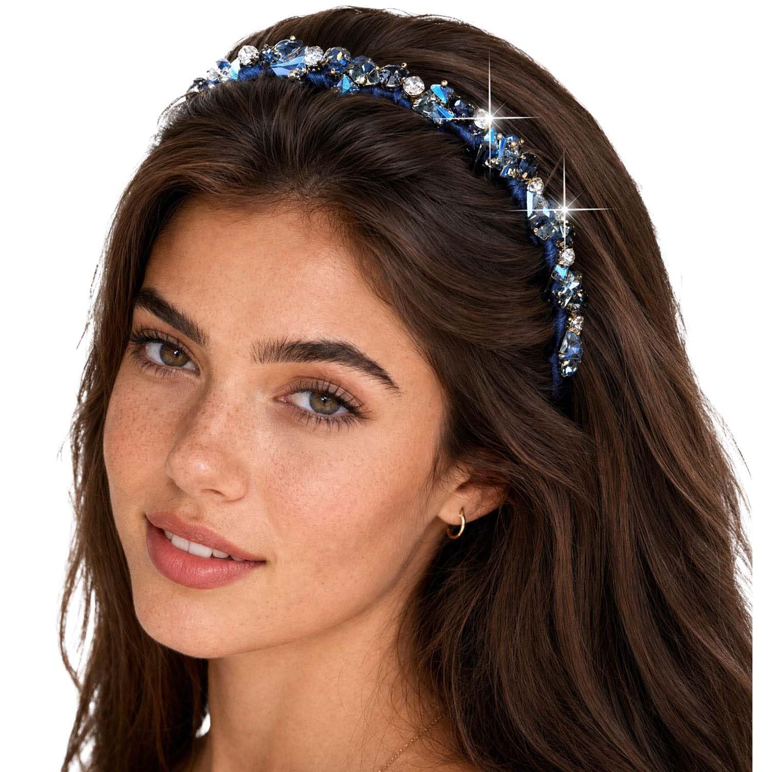 Diademas brillantes con diamantes de imitación para mujer, antideslizantes, accesorios para el cabello (azul, talla única)