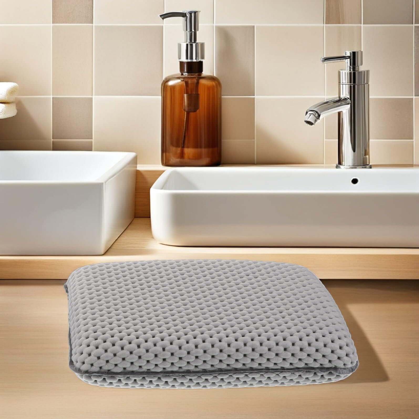 Gatuida Cuscino per Vasca da Bagno Grigio in Schiuma 29x19 Cm con Ventose Antiscivolo, Set 2 Pezzi, Poggiatesta e Supporto Schiena per Relax Spa Domestico e Hotel