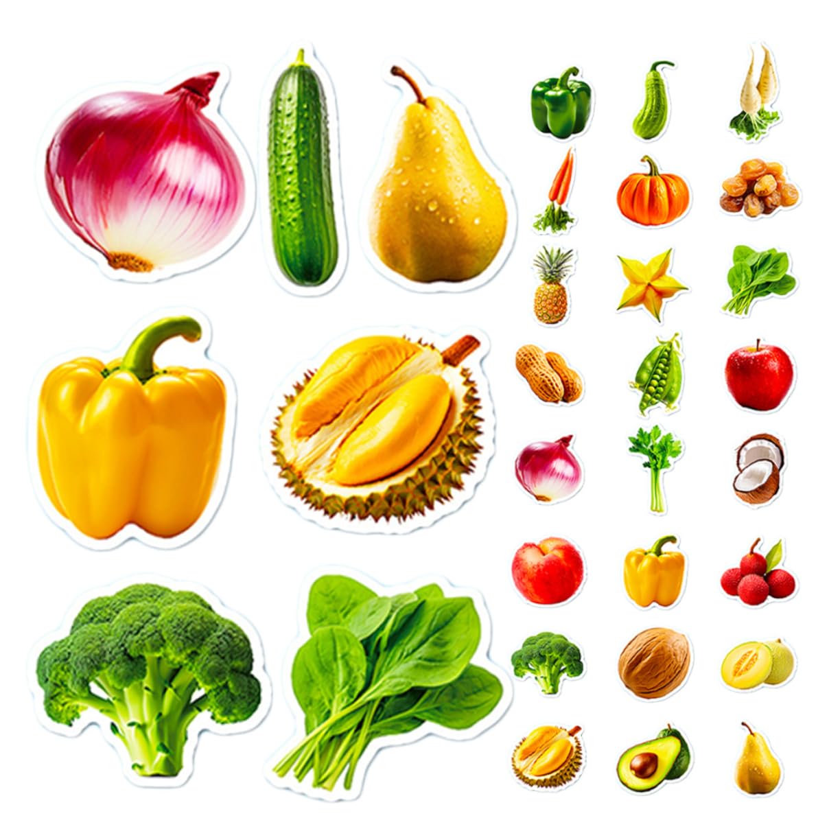 Pegatinas de frutas y verduras realistas Holibanna para manualidades y jardinería (300 uds)