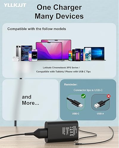 Miniatura 6 de 65W 60W USB Type C Laptop Charger Compatible with Dell Latitude 5540 5420 5530 5450 5430 7420 7430 7440 5550 5440 3540 Computer Inspiron 14 7420