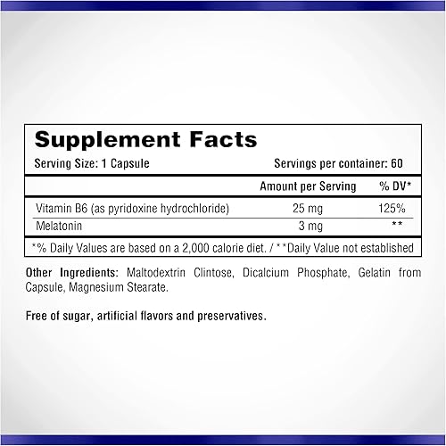 Miniatura 2 de Natural Systems - Suplemento de melatonina de 3 mg + vitamina B6, 60 cápsulas, melatonina natural para descansar bien, suplemento dietético de