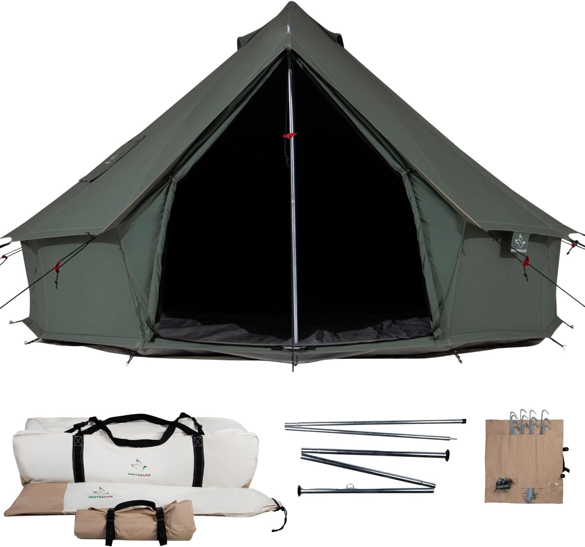 WHITEDUCK Regatta Canvas Bell Tent- w/Stove Jack, Waterproof, 4 Season Luxury Outdoor Camping and Glamping Yurt Tent (Olive, 10' Water Repellent)