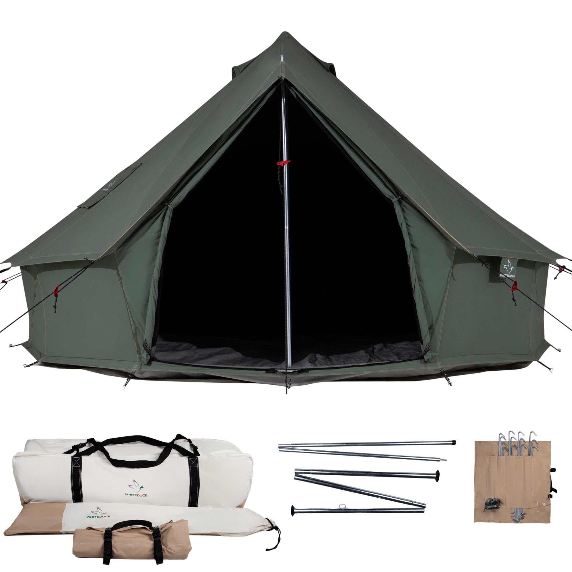 WHITEDUCK Regatta Canvas Bell Tent- w/Stove Jack, Waterproof, 4 Season Luxury Outdoor Camping and Glamping Yurt Tent (Olive, 10' Water Repellent)