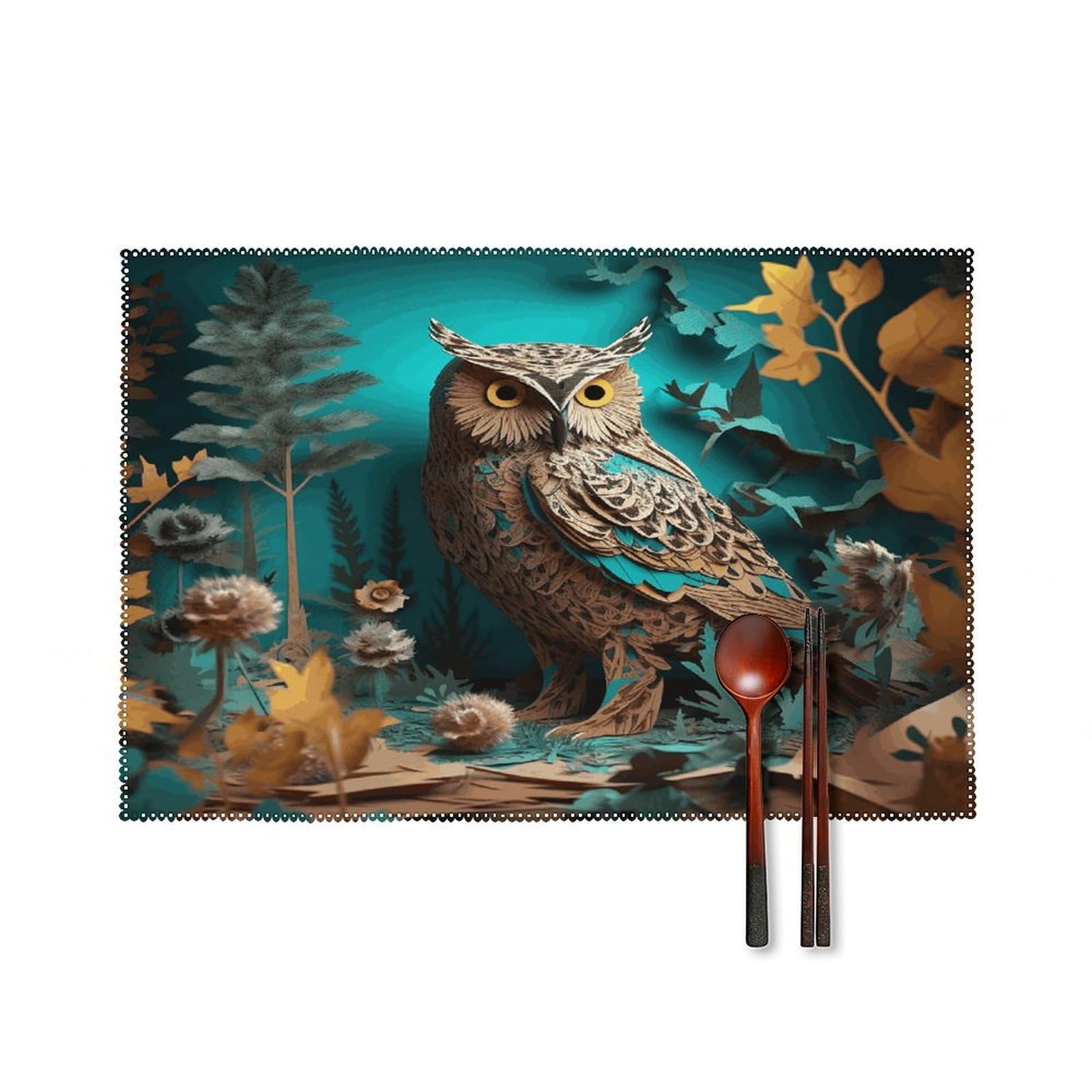 Owl Placemats Set of 4 Heat Resistant Non-Slip Place Mats Reusable Dining Table Mats Canvas Place Mat Anti-Fading Waterproof Placemats for Dining Table Decor