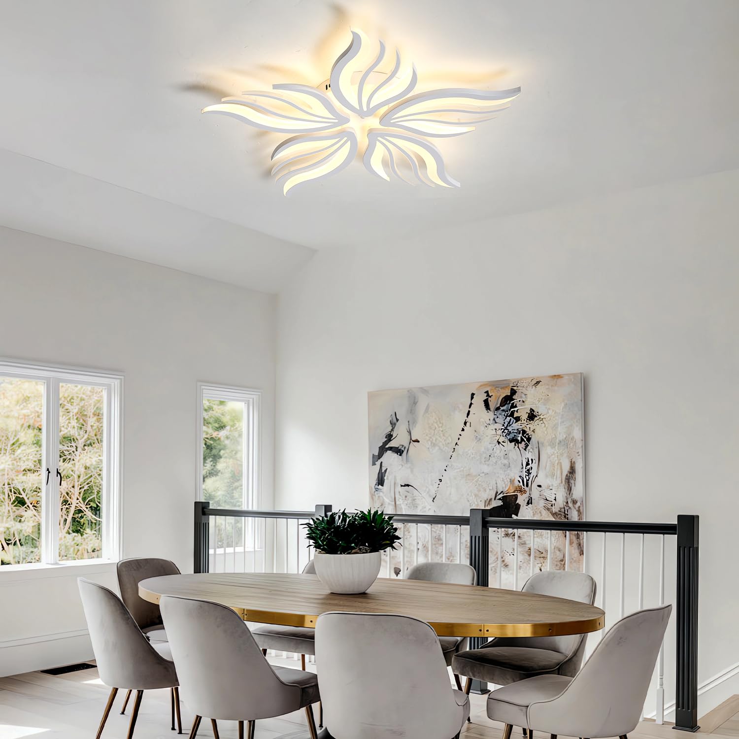 Blume Deckenlampe Dimmbar LED Deckenleuchte Fernbedienunggroße Wohnzimmer Deckenleuchten Kreative Modern Energiesparlampe für Esszimmer Decke Licht Küche Deckenbeleuchtung (Weiß, 5 Köpfe Ø75cm)