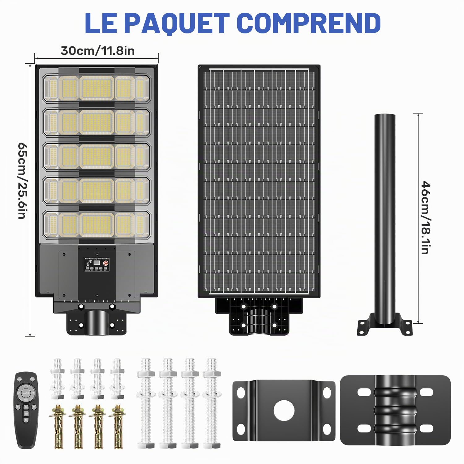 LEKIA Lampadaire Solaire Exterieur, 8000W 6500K Lumiere Solaires avec Détecteur de Mouvement, Télécommande, IP66 Étanche Spot Solaire Puissant Projecteur LED Exterieur pour Jardin, Yard, Parking Lot