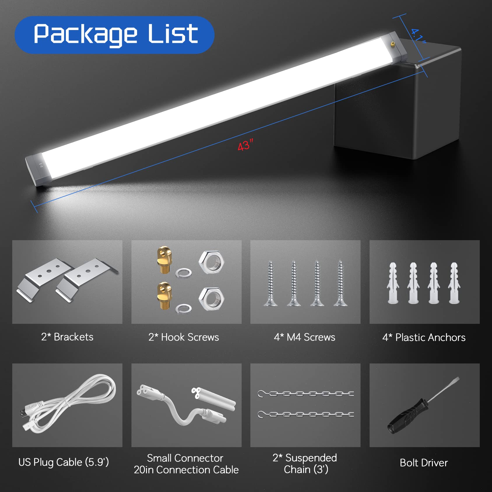 4Pack LED Shop Lights Linkable 4FT 100W 13000lm 5000K Super Bright Shop Lights with US Plug Cable ETL — view 7