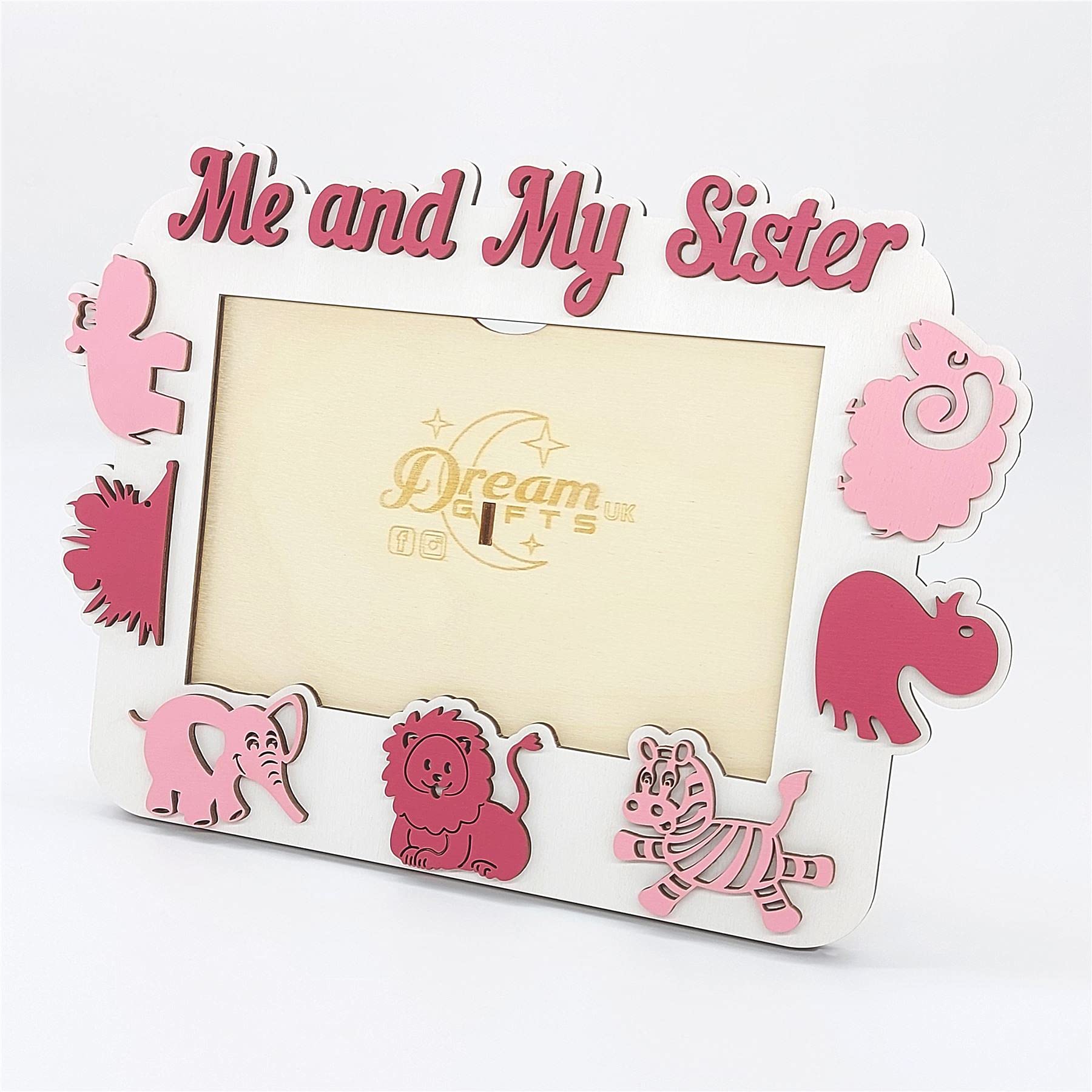 Me and My Sister, Baby Wooden Photo Frame Custom Hand Made for Tabletop or Wall Decorative Style, Gift idea, Zoo (Maroon) - Image 3