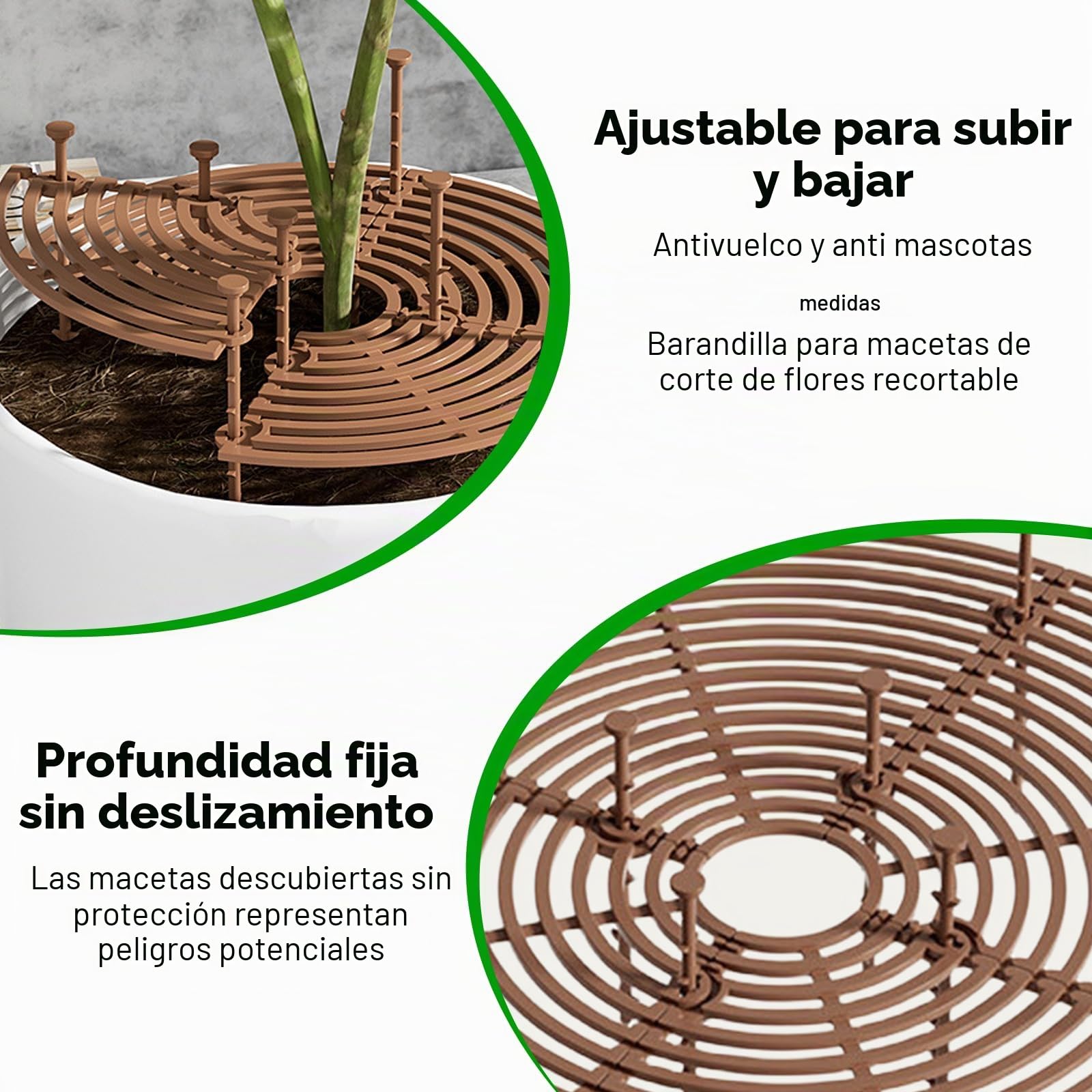6 rejillas protectoras redondas para plantas, 30 cm, rejilla para macetas, protección para gatos y niños, cubierta para macetas (negro y marrón)