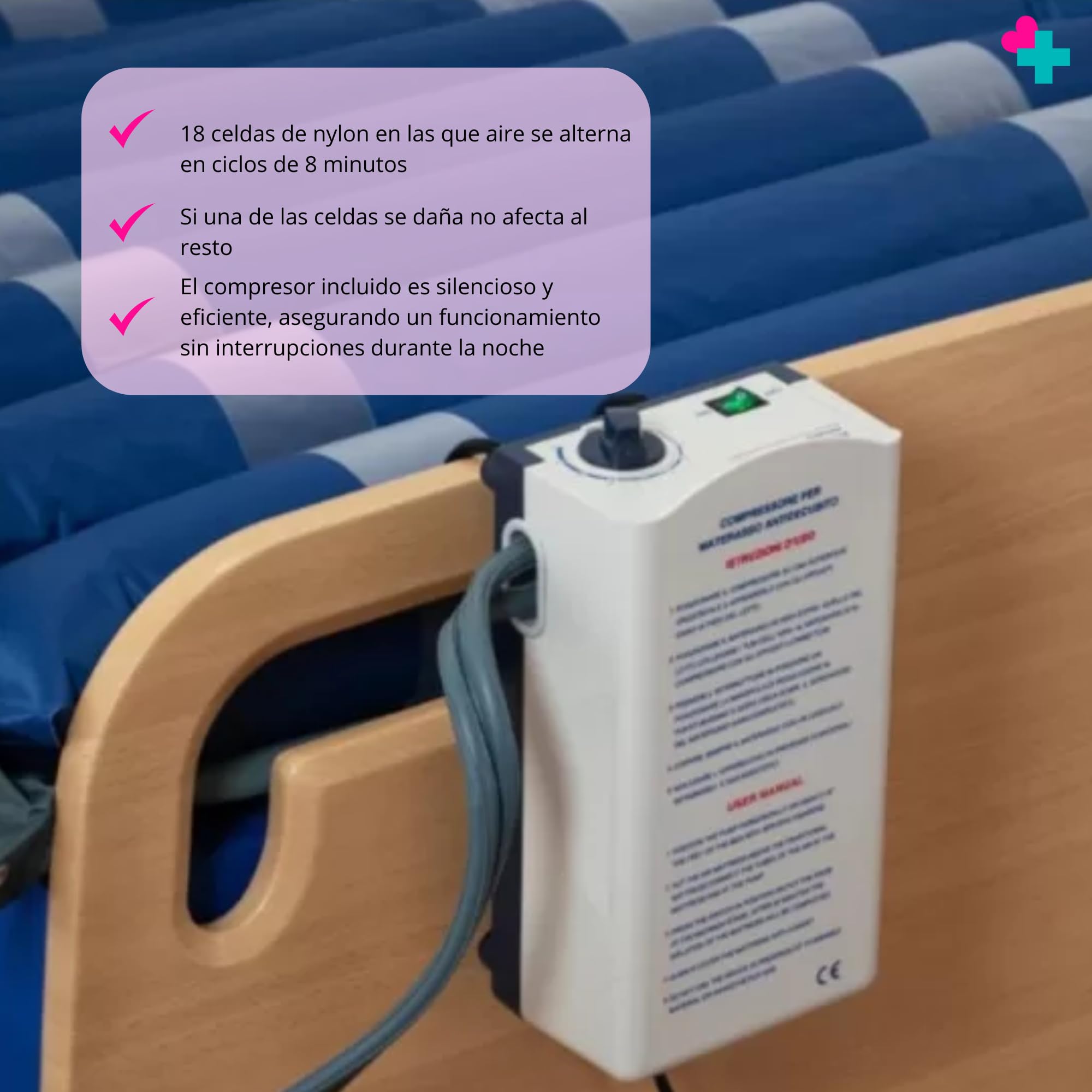 Colchón Antiescaras Tubular con Compresor 200x90. Colchón con Compresor Personas Encamadas. Prevención y Tratamiento de Úlceras. Colchon de Tubos Preventiva Cama Articulada. Colchon Antidecúbito