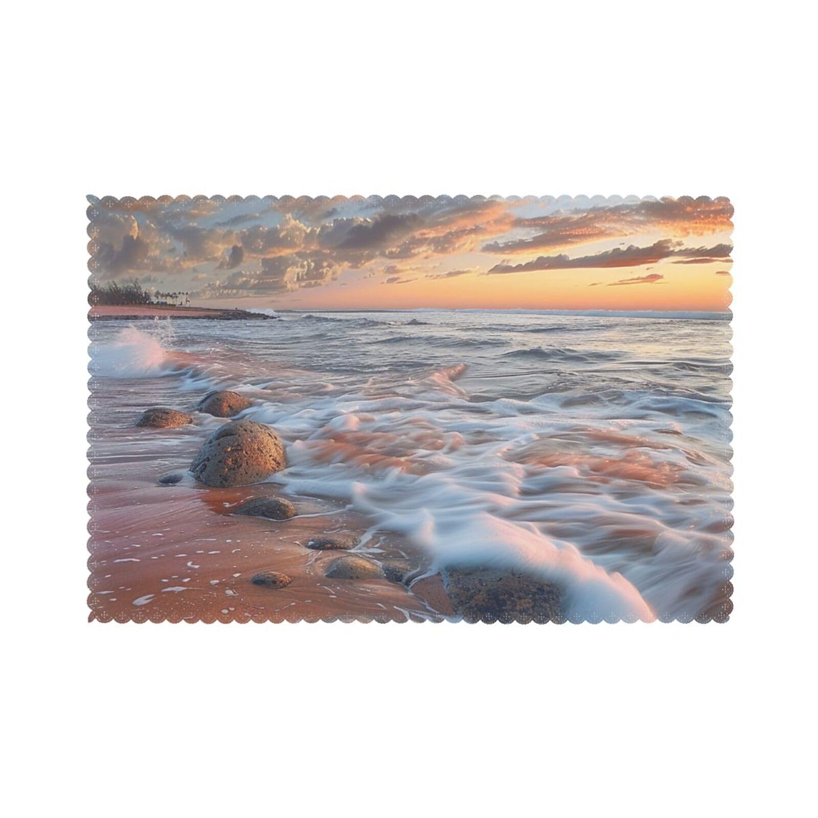 Beach Maui Hawaii Sunset Sea Waves Clouds Printed Placemat Heat Resistant Place Mats Set of 6 PCS Washable Kitchen Table Mats, 12x18 Inch