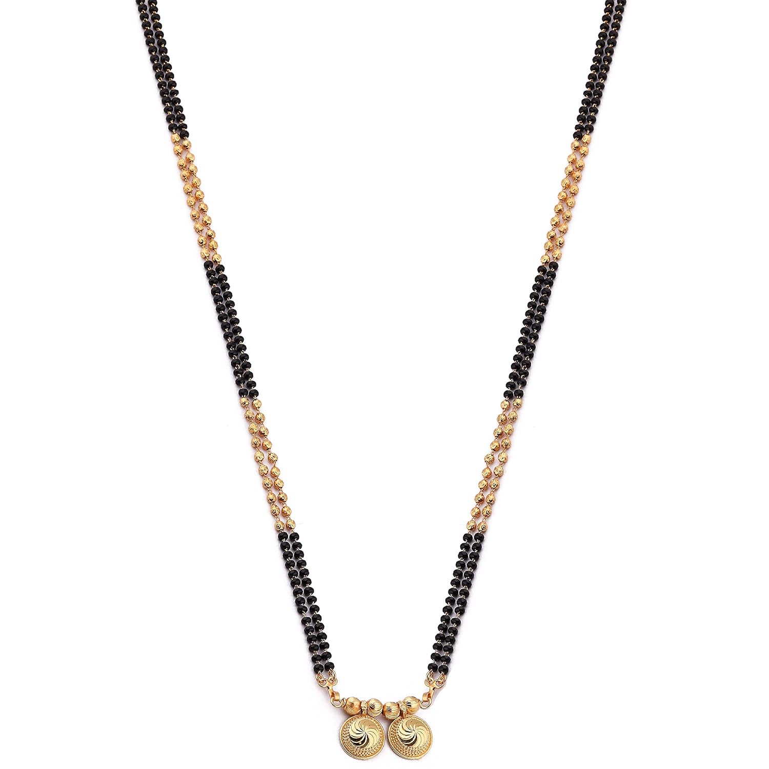 Brado Jewellery Micro Gold Plated Beautiful Mangalsutra Tanmaniya Nallapusalu Necklace Pendant Black Bead Golden Chain For Women and Girls Brado Jewellery Micro Gold Plated Beautiful Mangalsutra Tanmaniya Nallapusalu Necklace Pendant Black Bead Golden Chain For Women and Girls