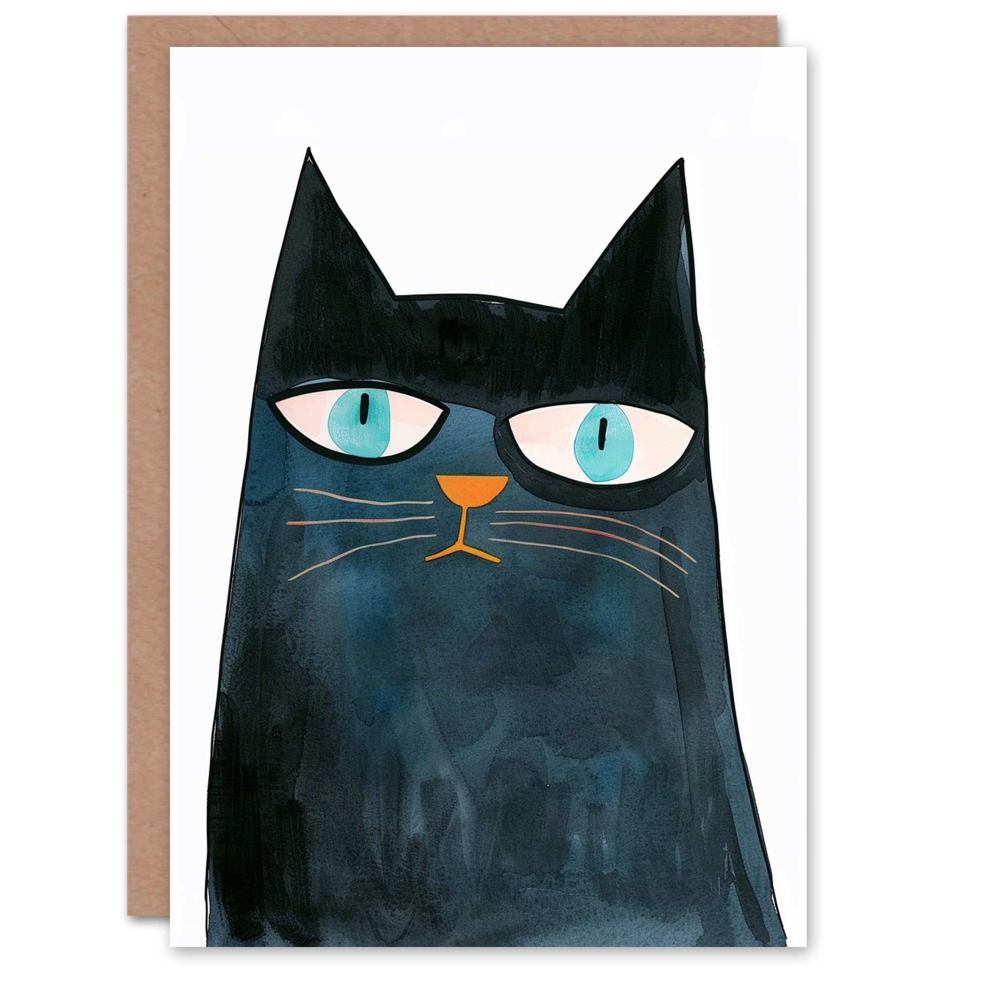 Artery8 Blue Eyed Grumpy Cat Lover Simple Watercolour Blank For Him Or Her Art Birthday Card