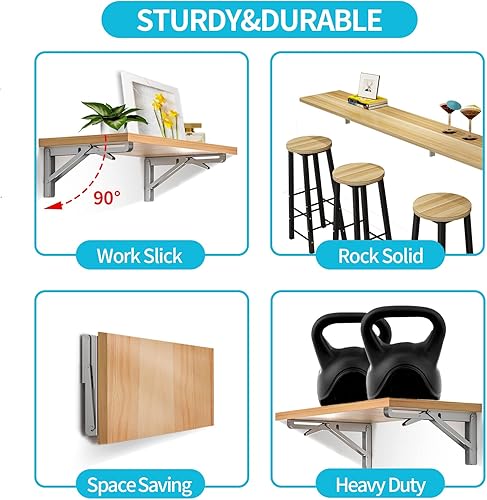 Miniatura 2 de Buyank Soportes de estante plegables de 16 pulgadas 2 soportes de mesa con tornillos largos