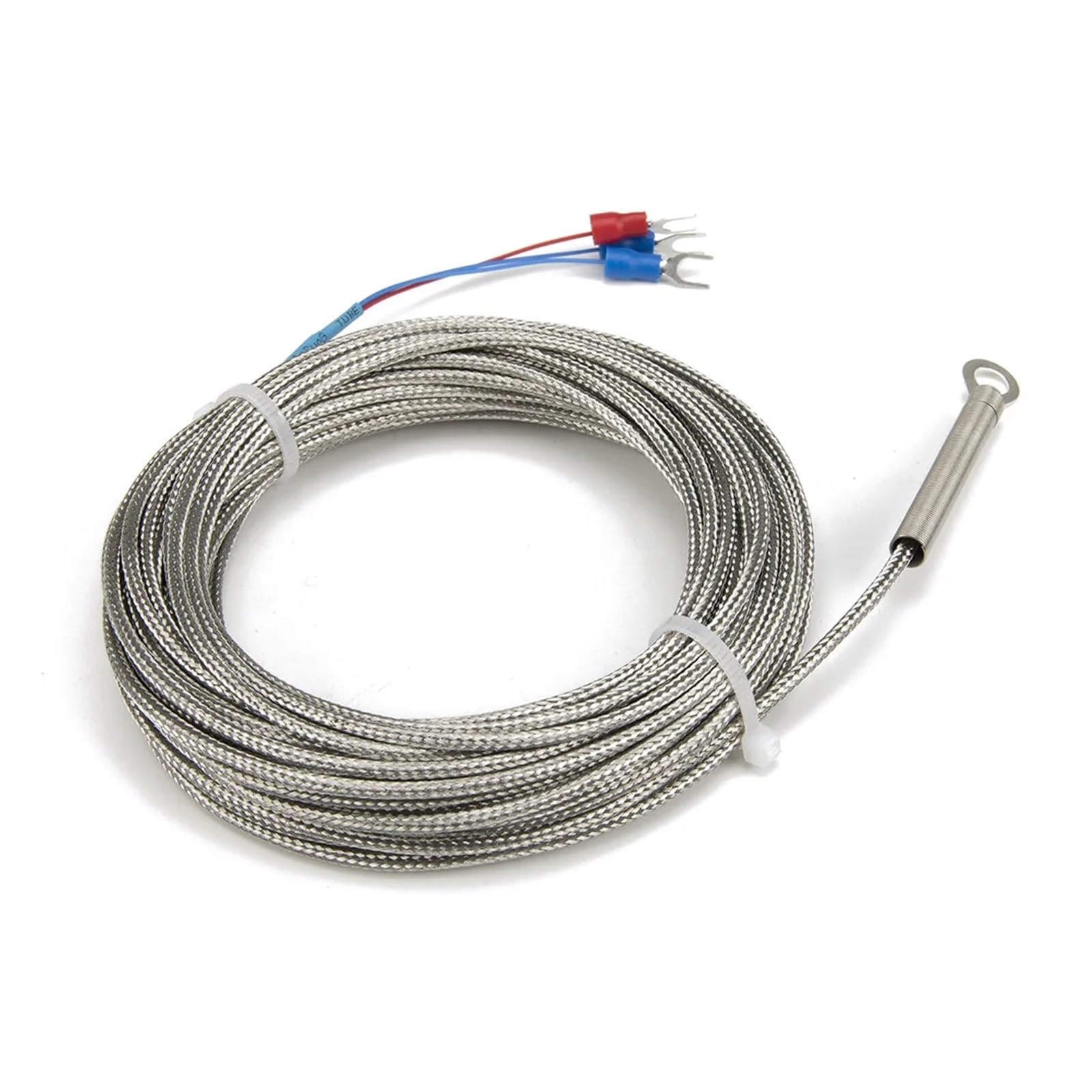 Sensor de temperatura RTD con cabezal de anillo y orificio de 6 mm y cable metálico de 10 m, tipo PT100(5mm hole)