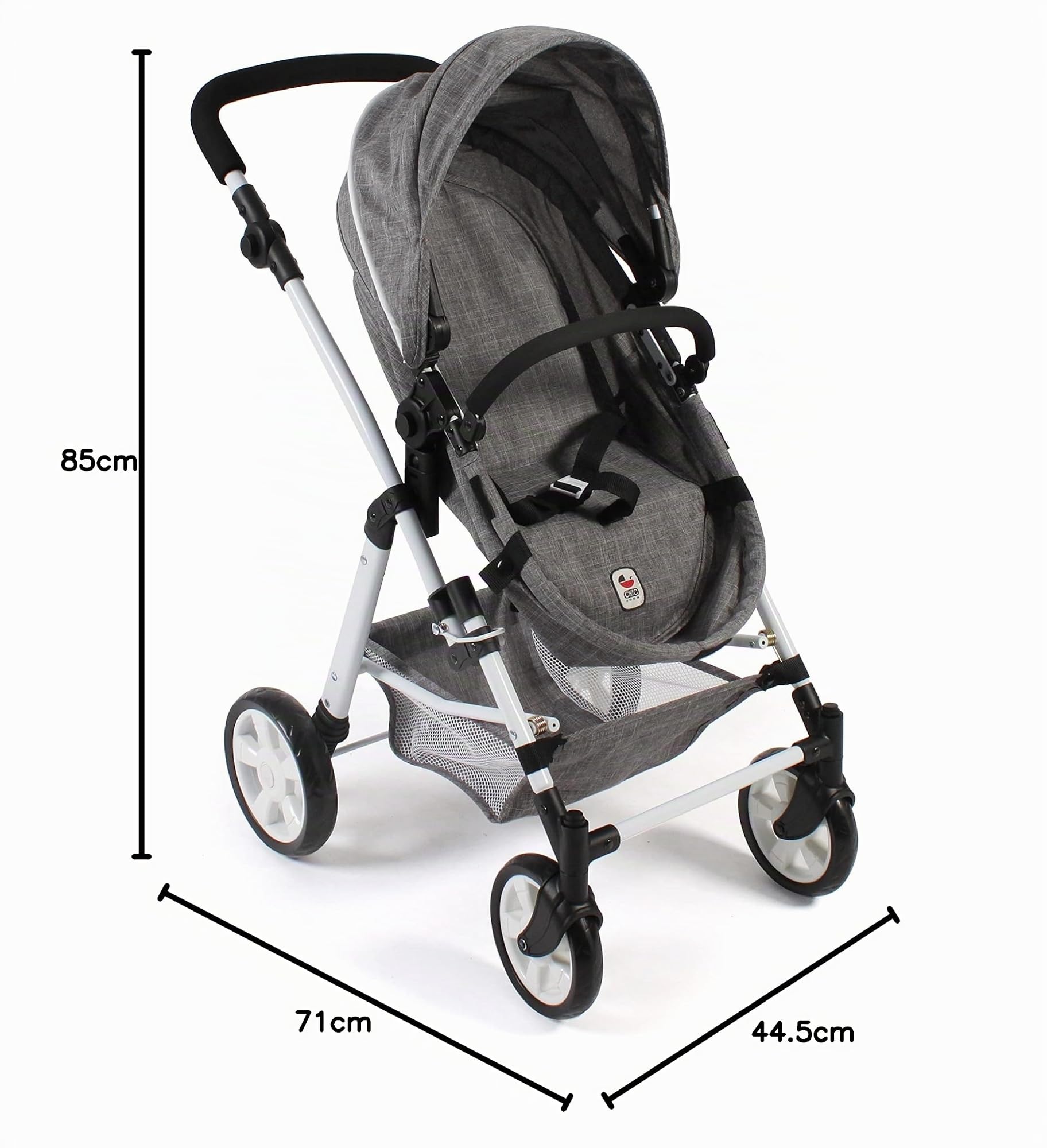 Bayer Chic 2000 568-76 - Passeggino combinato Nele, 2 in 1, per bambole fino a 50 cm, colore: grigio jeans