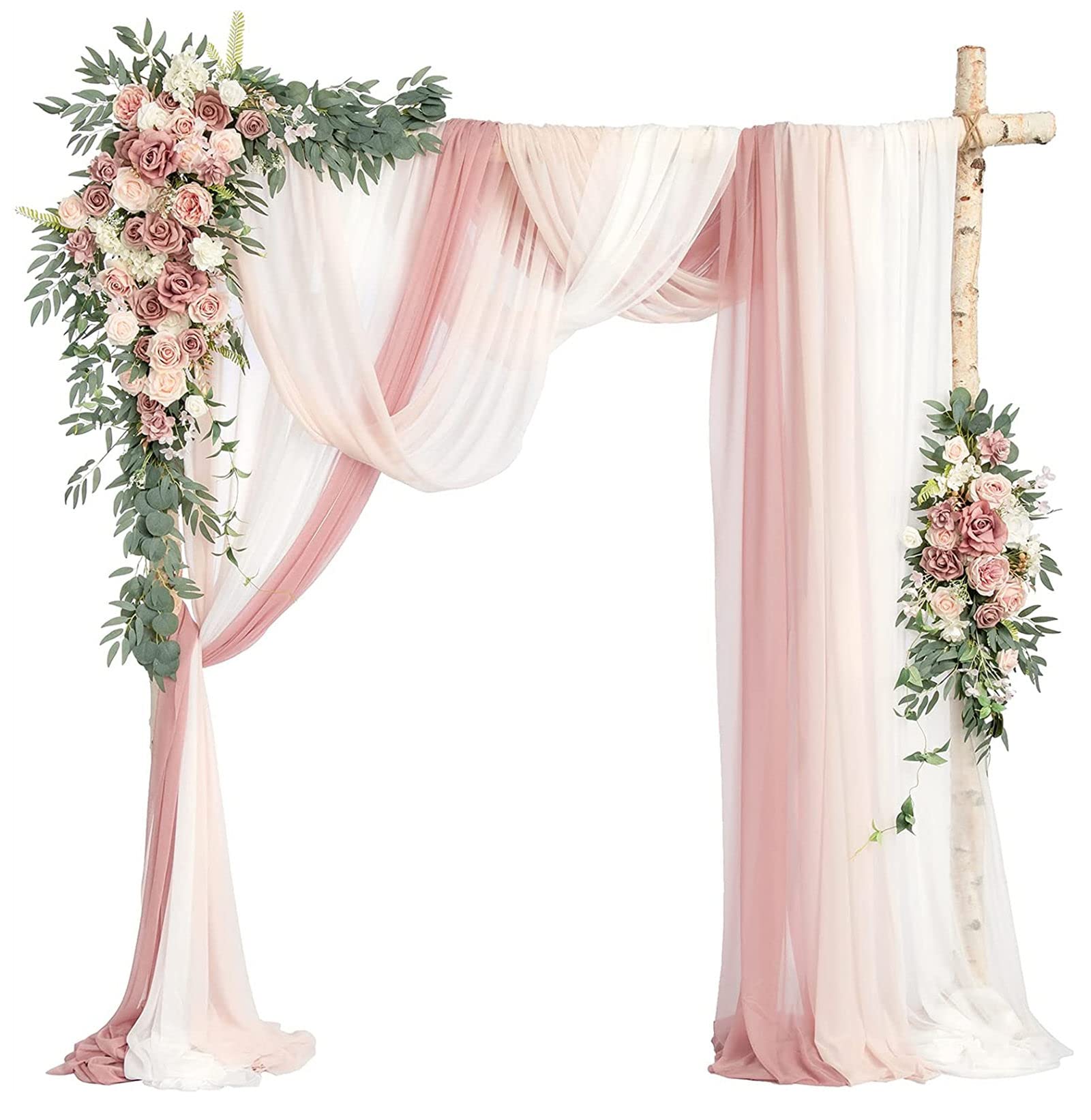 BASIMAN Kit di fiori ad arco con tende (confezione da 3) per cerimonia nuziale, pergolato e ricevimento, decorazione per matrimoni, cartelli di benvenuto, decorazioni floreali per feste di compleanno