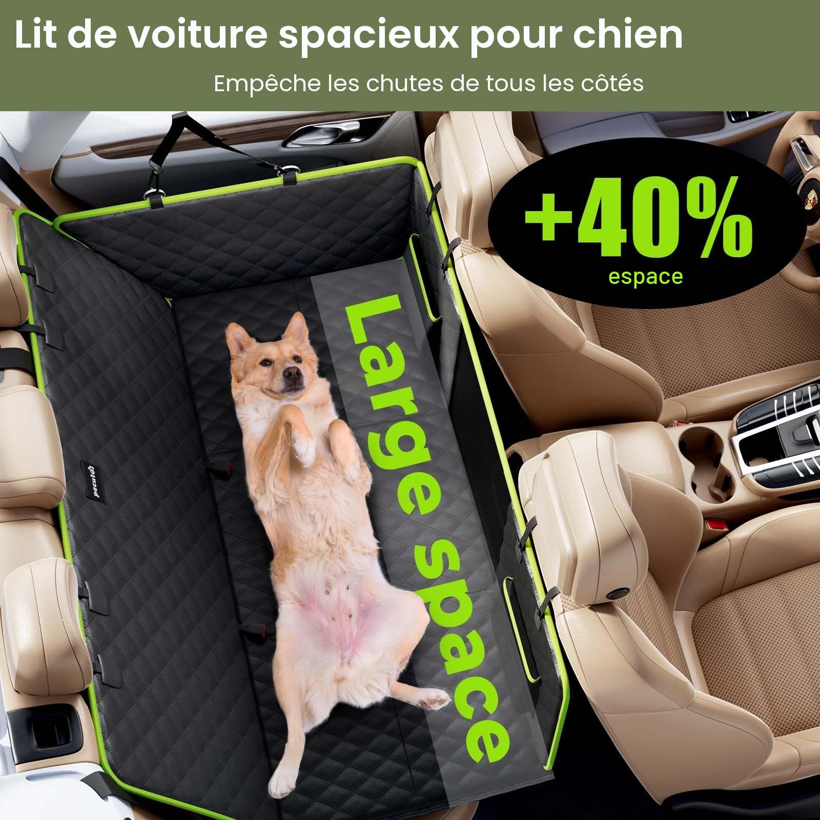 Pecute Housse Voiture Chien avec Rallonge de Siège 133 * 62 cm, Protection Siege Voiture en Tissu Facile à Nettoyer, Rangement Facile, Barrière,Imperméable Anti-Rayures, pour Moins de 150 kg