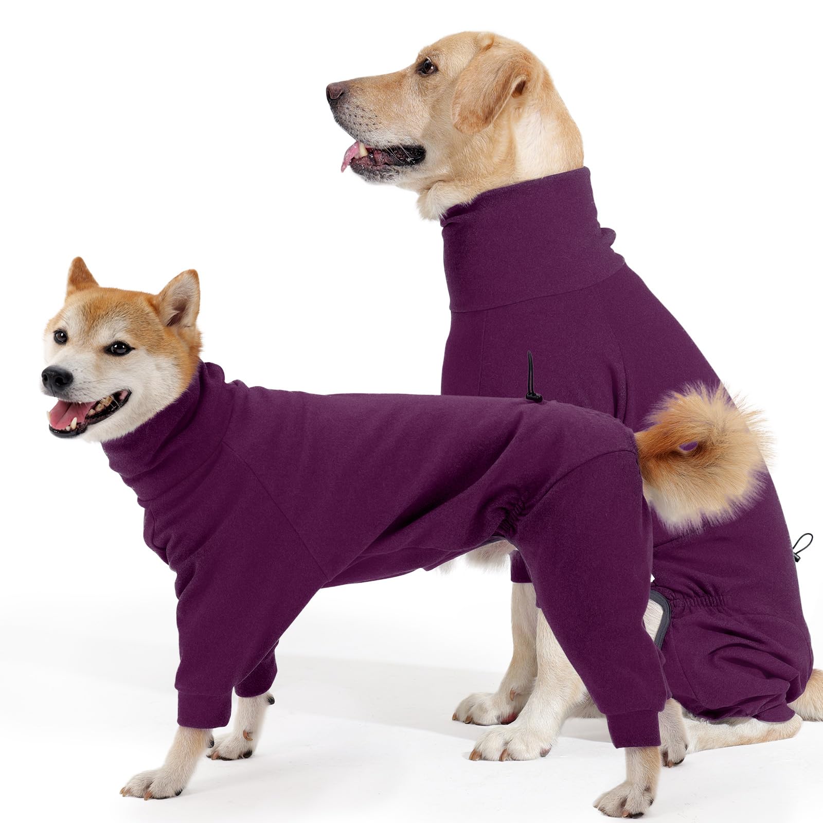 Hjyokuso Dog Fleece Jumper with Legs, Soft Stretch Winter Pullover with High Neck and Adjustable Fit, Full Body Dog Pajamas