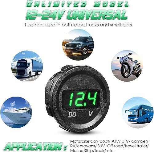 Miniatura 12 de BBTO 2 unidades de medidor de voltaje de automóvil de 12 V CC con pantalla LED, voltímetro digital de panel redondo, voltímetro compatible con Azul