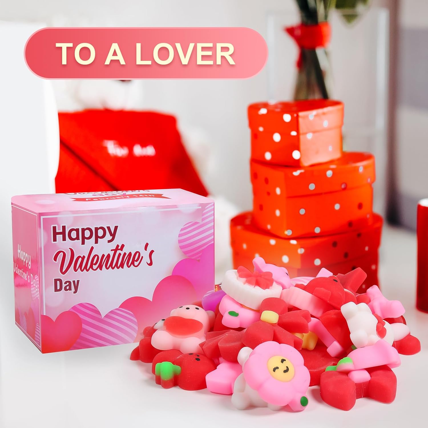 32 Pack Squishies Toys Valentines Day Mochi Squishy Kawaii Squishys Slow Rising Valentines Day Gifts Prizes Party Favors and Valentines Day Decor Goodie Bag Mini Squishies Stress Reliever Toy