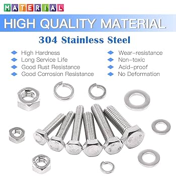 Glarks 510 Pieces Flat Hex Stainless Steel Screws Bolts Nuts