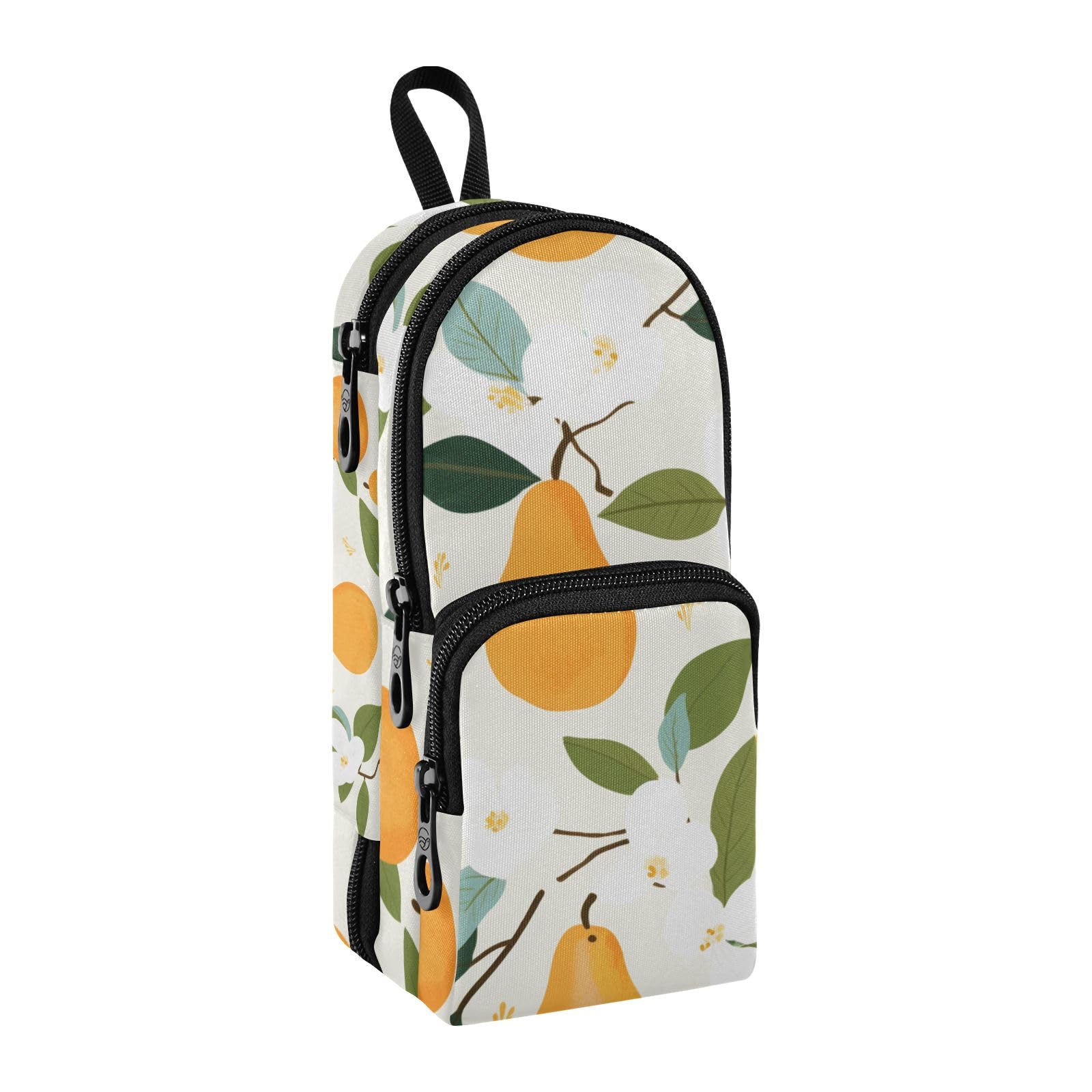 Pear White Flowers Pencil Case, Big Capacity Pen Bag with Compartment Students Schoolbag Shape Stationery Organizer Pencil Pouch Marker Case for School Office Work
