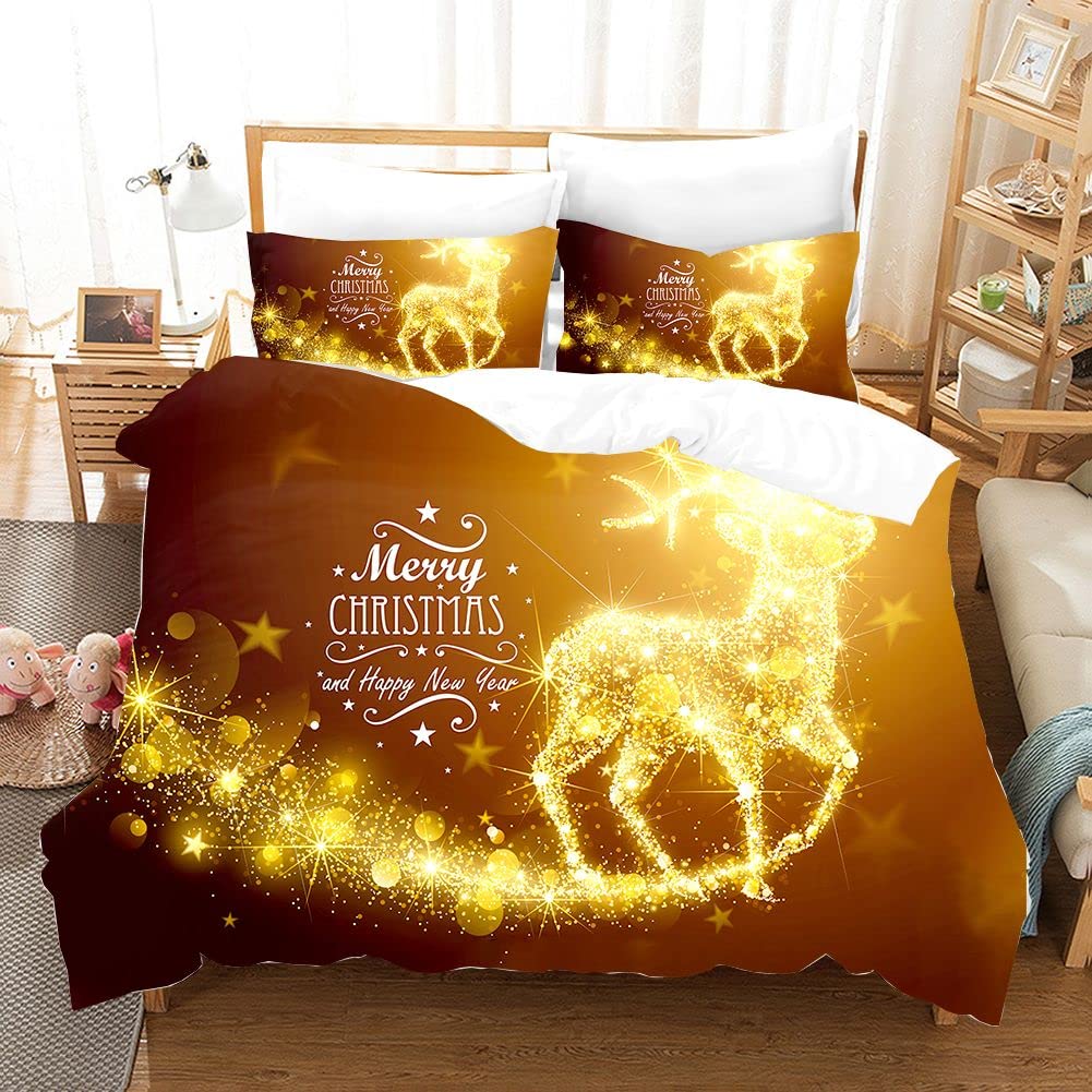3D Printed Christmas Santa Claus Elk Bedding Set Kids Boys Red Bed Duvet Cover Sets,King -1 Duvet Cover 86"x102" ,2 Pillow Case 20"x36"