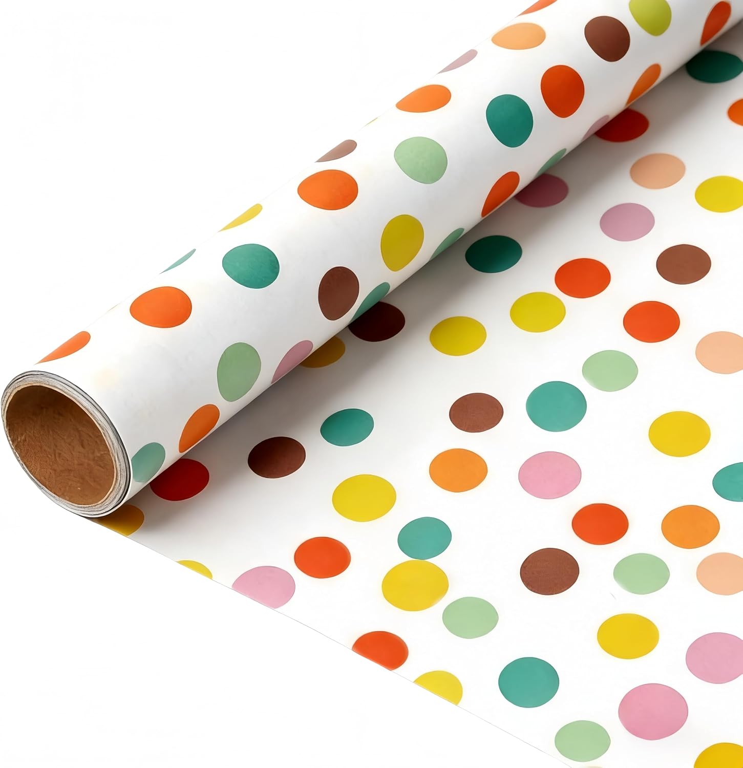 komforbaa Polka Dot Gift Wrapping Paper Roll, Colorful Mini Roll, White Gift Wrap for Birthday, Party, Graduation, Wedding, 17In×10Ft (43cm×3m)