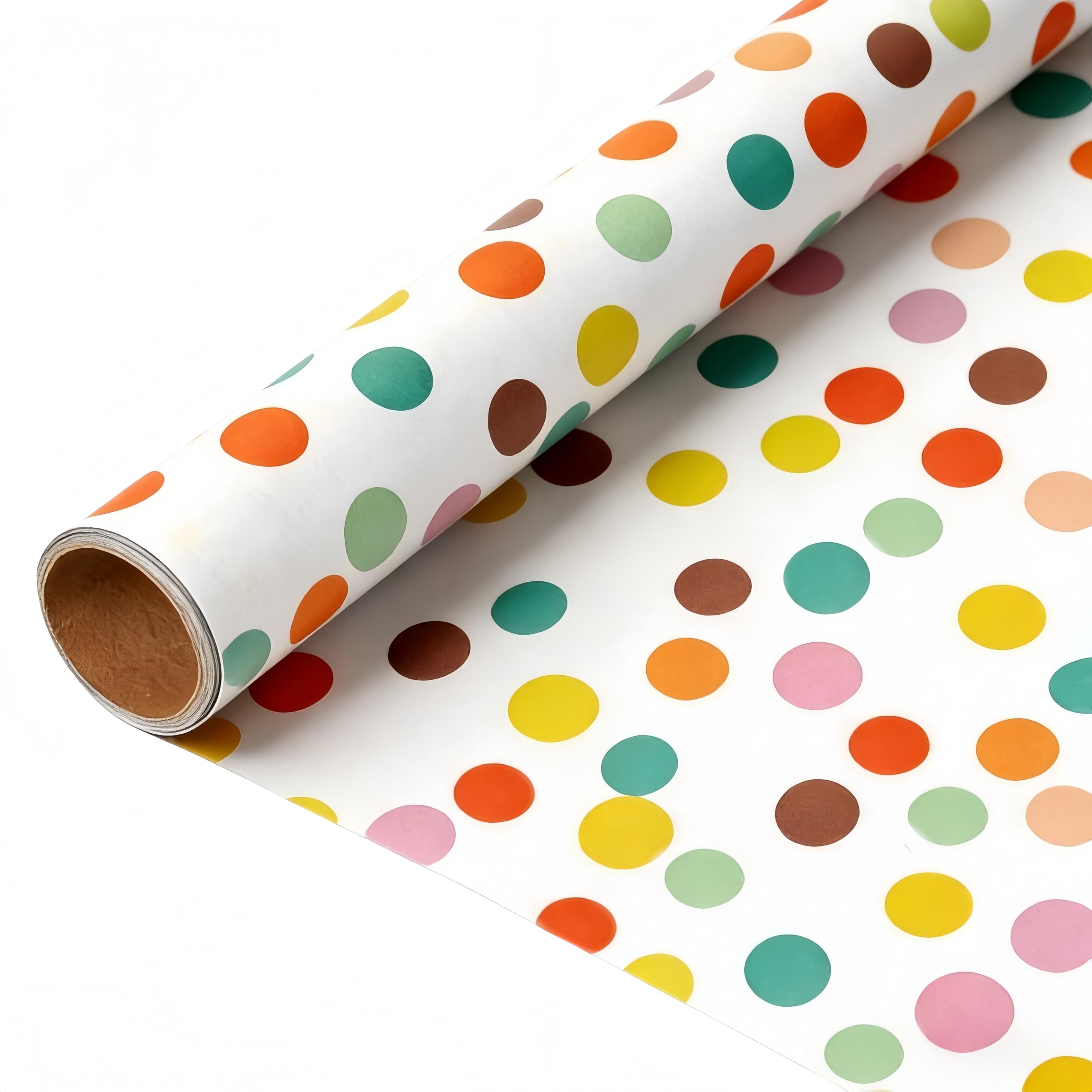 komforbaa Polka Dot Gift Wrapping Paper Roll, Colorful Mini Roll, White Gift Wrap for Birthday, Party, Graduation, Wedding, 17In×10Ft (43cm×3m)