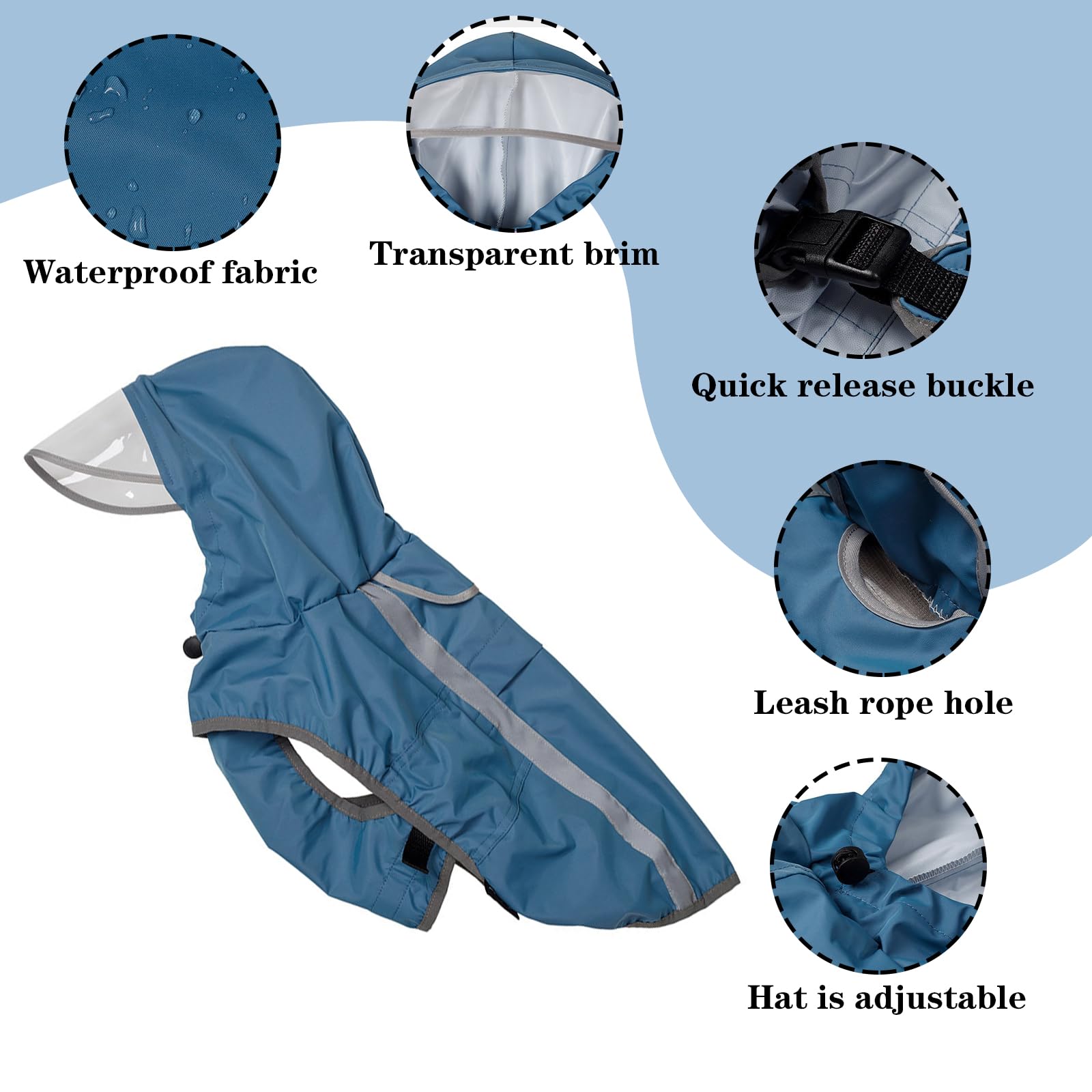 Chubasquero para Perros Grandes, Chaqueta de Lluvia Ajustable para Perros, Poncho de Lluvia para Perros con Orificio para Correa y Tira Reflectante, Sudaderas Impermeables para Perros